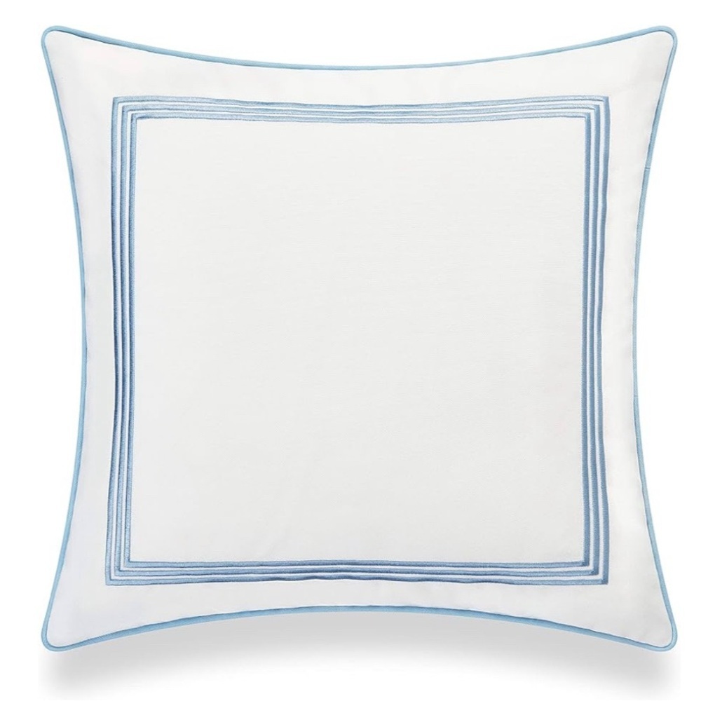 Premium Coastal Hampton Pillow Cover 20x20 Water Resistant Baby Blue Embroidered